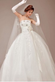 Satin and Lace Strapless Floor Length Ball Gown with Crystals