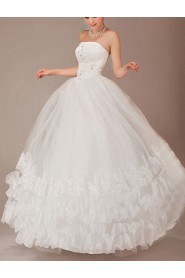 Organza Strapless Floor Length Ball Gown with Crystals