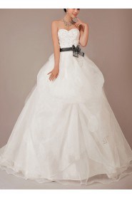 Organza Sweetheart Chapel Train Ball Gown with Crystals