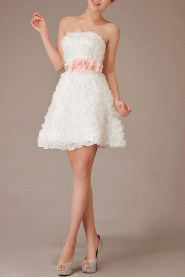 Chiffon Strapless Short A-Line Dress with Flowers