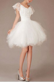 Lace V-Neck Short Ball Gown with Ruffle