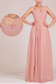 Chiffon Straps Floor Length A-Line Dress with Ruched