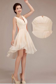 Chiffon V-Neck Knee-Length A-Line Dress with Ruffle