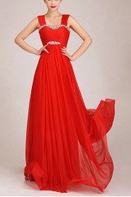 Chiffon Straps Floor Length A-Line Dress with Crystals