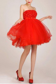 Organza Strapless Short Ball Gown with Crystals
