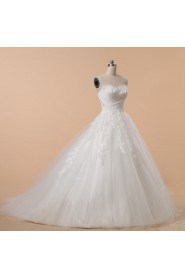 Net and Satin Strapless Ball Gown with Beading