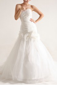 Organza Strapless Mermaid Gown with Pearls
