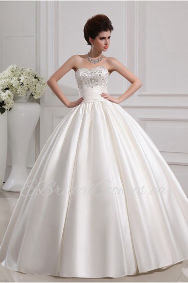 Satin Strapless Floor Length Ball Gown with Crystal