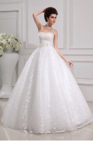 Lace Strapless Floor Length Ball Gown with Crystal