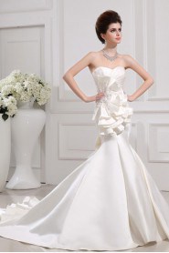 Satin Strapless Cathedral Train Mermaid Gown with Crystal