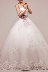 Net and Satin Strapless Floor Length Ball Gown with Sequins