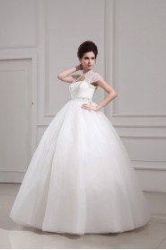 Net and Satin Jewel Neckline Floor Length Ball Gown with Crystal