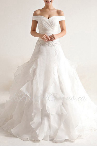 Organza Off-the-Shoulder Ball Gown with Sequins