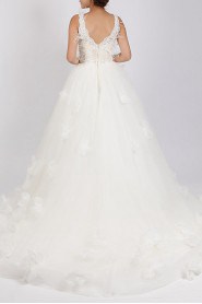 Net and Satin V-neck Ball Gown