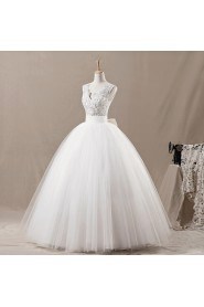 Net V-neck Floor Length Ball Gown with Sequins