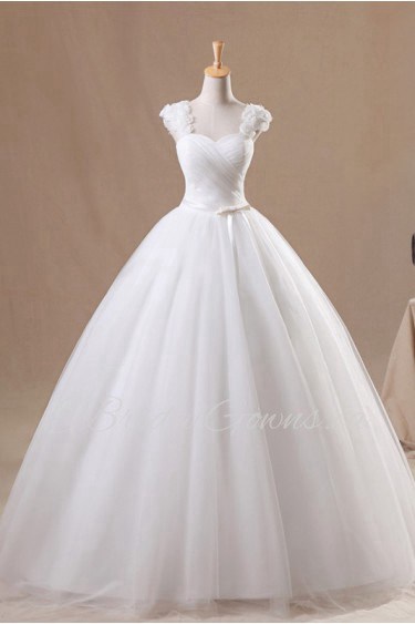 Organza Straps Neckline Floor Length Ball Gown with Handmade Flowers