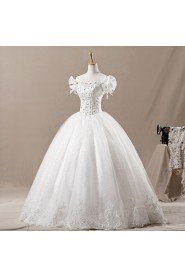 Net Off-the-Shoulder Floor Length Ball Gown with Crystal