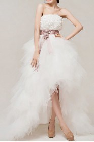 Satin Strapless Ball Gown with Beading