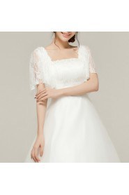 Lace Square Neckline A-line Gown with Embroidered