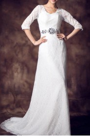 Lace Scoop Neckline Empire Gown with Crystal