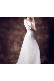 Lace Scoop Neckline Empire Gown with Crystal