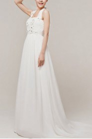 Chiffon Halter Empire Gown with Handmade Flowers