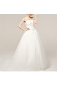 Satin Strapless A-line Gown with Crystal