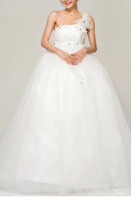 Satin One Shoulder Floor Length Ball Gown with Crystal