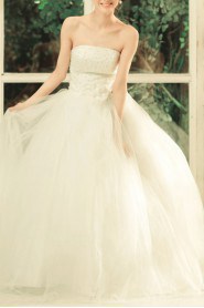 Satin Strapless Floor Length Ball Gown with Embroidered