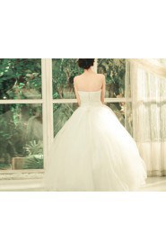 Satin Strapless Floor Length Ball Gown with Embroidered
