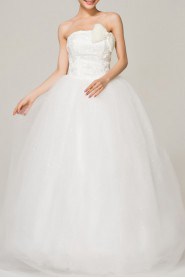 Satin Strapless Floor Length Ball Gown with Pearls