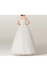 Lace Off-the-Shoulder Floor Length Ball Gown with Crystal