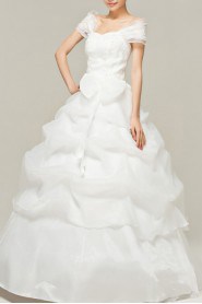 Satin Off-the-Shoulder Floor Length Ball Gown with Embroidered