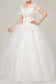 Satin V-neck Floor Length Ball Gown with Sequins