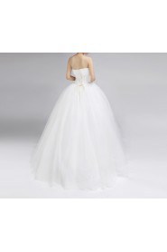 Satin Strapless Floor Length Ball Gown with Crystal