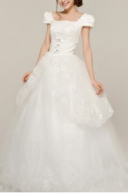 Satin Square Neckline Floor Length Ball Gown with Sequins
