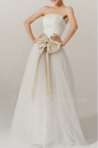 Net Strapless Floor Length A-line Gown with Crystal