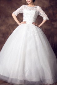 Lace Jewel Neckline Floor Length Ball Gown with Sequins