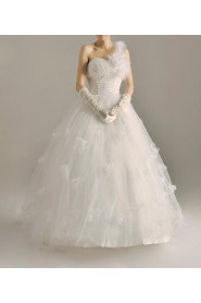 Net One Shoulder Floor Length Ball Gown with Handmade Flowers