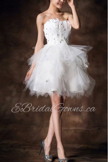 Satin Strapless Short Ball Gown with Crystal