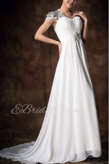 Satin V-neck Empire Gown with Crystal