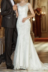 Lace Straps Neckline Mermaid Gown with Crystal