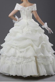 Tulle Off-the-Shoulder Floor Length Ball Gown with Pearls