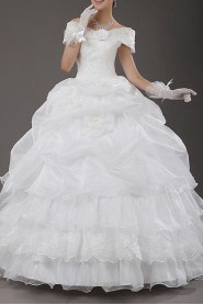 Tulle Off-the-Shoulder Floor Length Ball Gown with Pearls