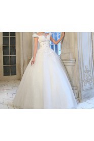 Organza Off-the-Shoulder Floor Length Ball Gown with Sequins