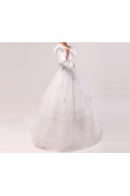 Tulle Jewel Neckline Floor Length Ball Gown with Handmade Flowers