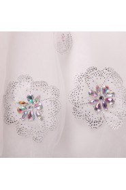 Tulle Jewel Neckline Floor Length Ball Gown with Handmade Flowers