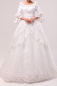 Lace Off-the-Shoulder Floor Length Ball Gown with Sequins
