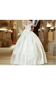Satin Off-the-Shoulder Floor Length Ball Gown with Sequins