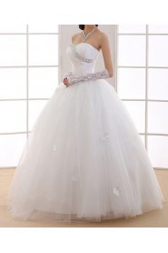 Organza Jewel Neckline Floor Length Ball Gown with Crystal